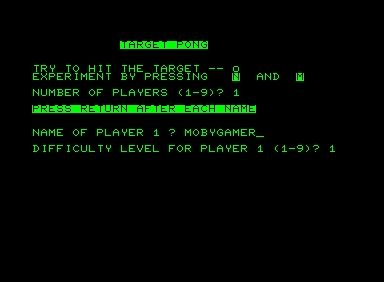 Target Pong (Commodore PET/CBM) screenshot: Initial setup