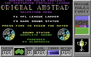 Australian Rules Football (Commodore 64) screenshot: Title Screen