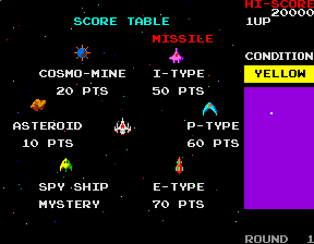Bosconian (Arcade) screenshot: Scoring information