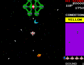 Bosconian (Arcade) screenshot: Located an enemy base