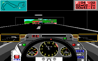 Grand Prix Circuit (DOS) screenshot: Leaving the tunnel at Monaco (EGA)