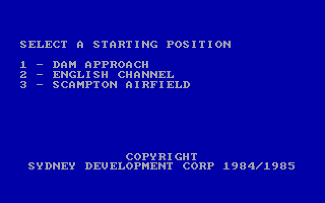 The Dam Busters (DOS) screenshot: Main Menu - Choose up to 3 campaigns.