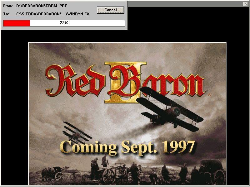 Red Baron with Mission Builder (Windows) screenshot: The Windows installation process advertises the upcoming Red Baron II