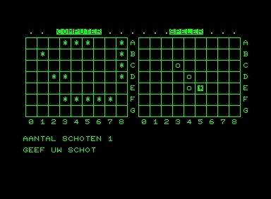 Zeeslag (Commodore PET/CBM) screenshot: Early game.