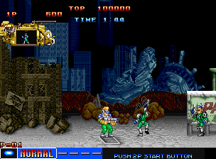 Cyber-Lip (Neo Geo) screenshot: A cyborg does the dance of death