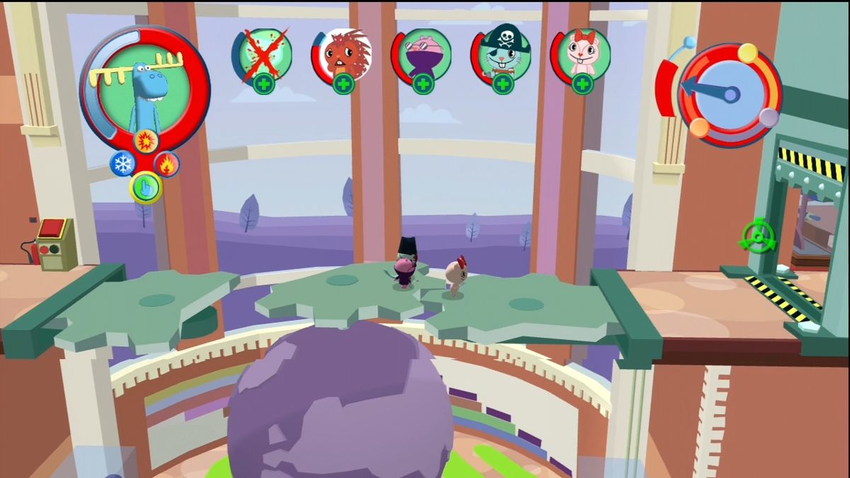 Happy Tree Friends: False Alarm (Xbox 360) screenshot: Use the A button to interact with switches or level objects.