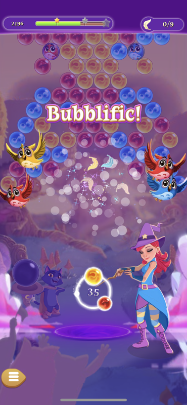 Bubble Witch 3 Saga (iPhone) screenshot: Released four owls with one shot.