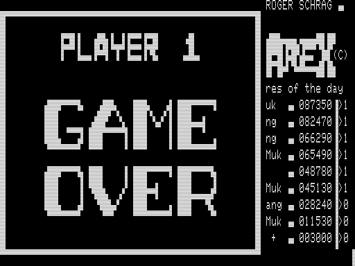 Arex (TRS-80) screenshot: Game Over