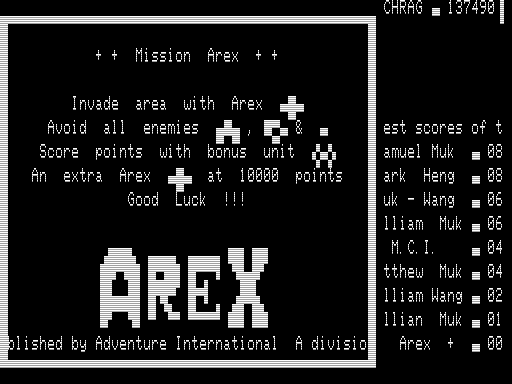 Arex (TRS-80) screenshot: Instructions