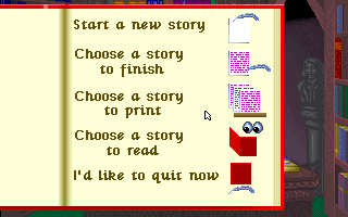 Storybook Weaver (DOS) screenshot: The game menu
