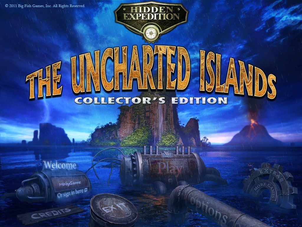 Hidden Expedition: The Uncharted Islands (Collector's Edition) (Windows) screenshot: The game's main menu<br>The game can be played in full screen or windowed mode, this is one of the features in the Options pipe