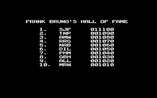 Frank Bruno's Boxing (DOS) screenshot: High scores