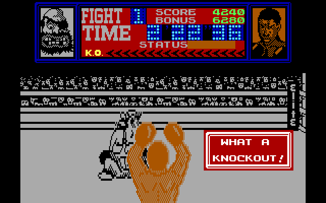 Frank Bruno's Boxing (DOS) screenshot: ...and he's out! (Amstrad)