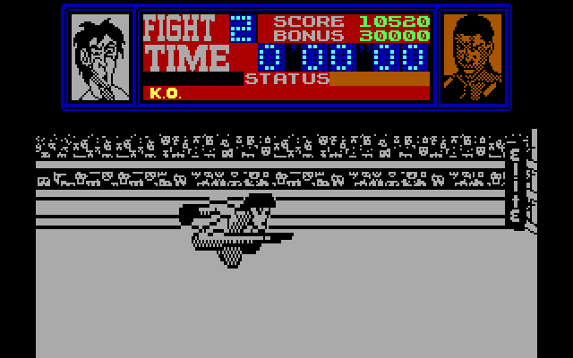 Frank Bruno's Boxing (DOS) screenshot: Fling Long Chop tries to show off some fancy moves (Amstrad)