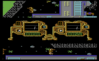 Mean City (Commodore 64) screenshot: Searching for entry into the city.