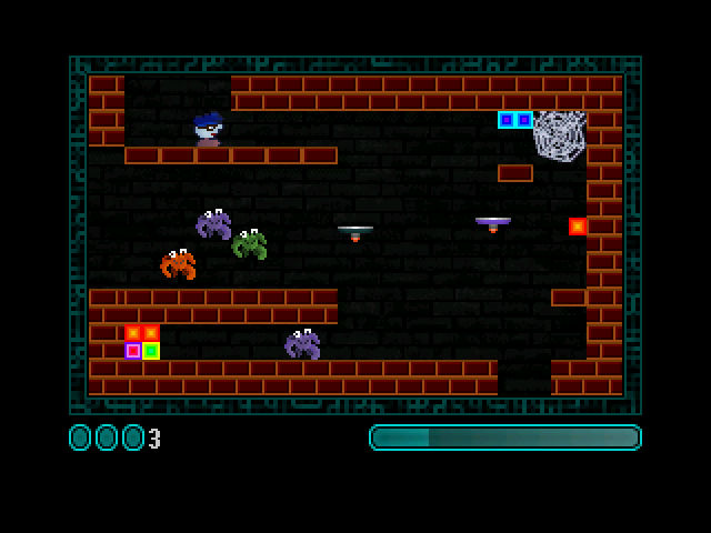 Phantomas PC (Windows) screenshot: Lots of opponents and energy cubes here, with several exists