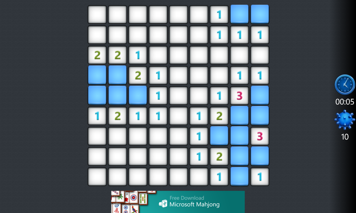 Microsoft Minesweeper (Windows Phone) screenshot: Working through the puzzle!
