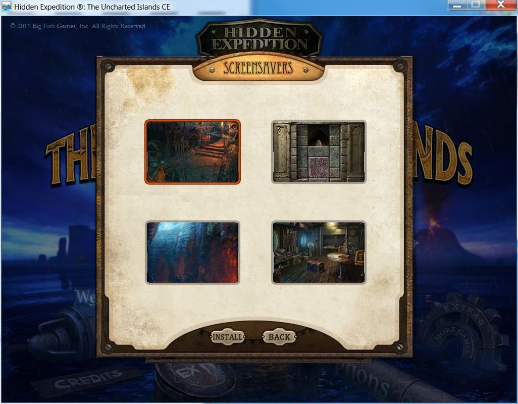 Hidden Expedition: The Uncharted Islands (Collector's Edition) (Windows) screenshot: There are four screensavers, three re-use a scene from the main game and one is from the bonus chapter