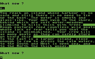 The Odyssey (Commodore 64) screenshot: Landed on an island.