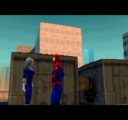 Spider-Man (PlayStation) screenshot: Spidey meets with the Black Cat.