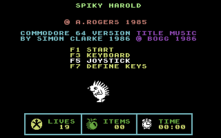 Spiky Harold (Commodore 64) screenshot: Title Screen.