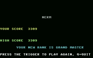 Nerm of Bemer (Commodore 64) screenshot: Final score and ranking