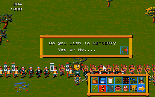 Conquest of Japan (Atari ST) screenshot: Fighting screen. First option is a no go...
