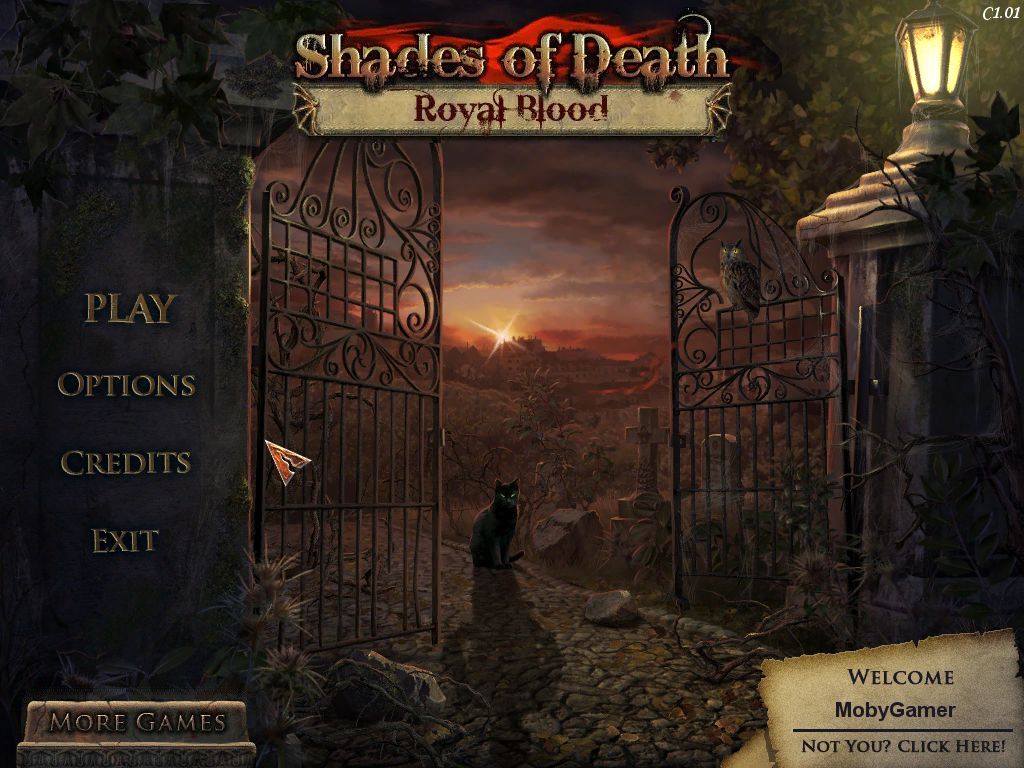 Shades of Death: Royal Blood (Windows) screenshot: The game opens with this screen at night time. When the player's name is entered the gates open and the sun rises