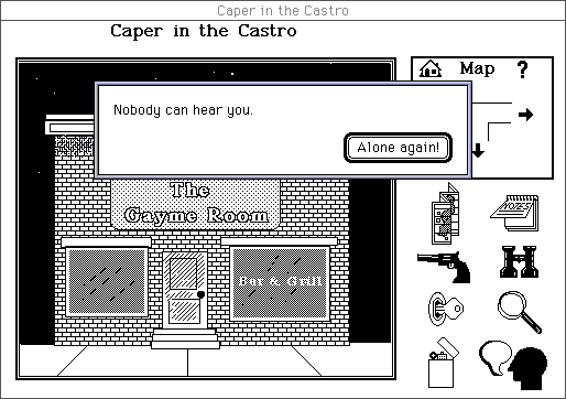 Caper in the Castro (Macintosh) screenshot: Not many people out this time of night...