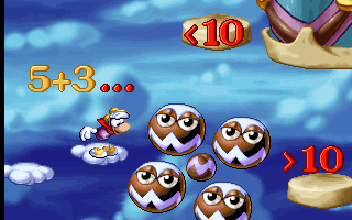 Amazing Learning Games with Rayman (DOS) screenshot: ...but here you also need to solve educational puzzles from time to time (in this level, math equations).