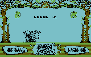 Ninja Hamster (Commodore 64) screenshot: Low kick with a scream.
