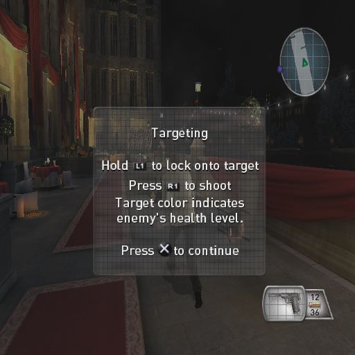 007: From Russia with Love (PlayStation 2) screenshot: The game starts with a cinematic animated sequence. The baddies are kidnapping the Prime Minister's daughter so Bond leaps into action which the game pauses to give instructions