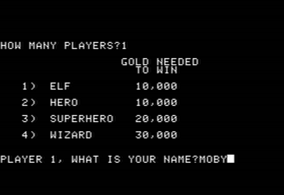 Dungeon! Computer Adventure Game (Apple II) screenshot: Creating Your Character