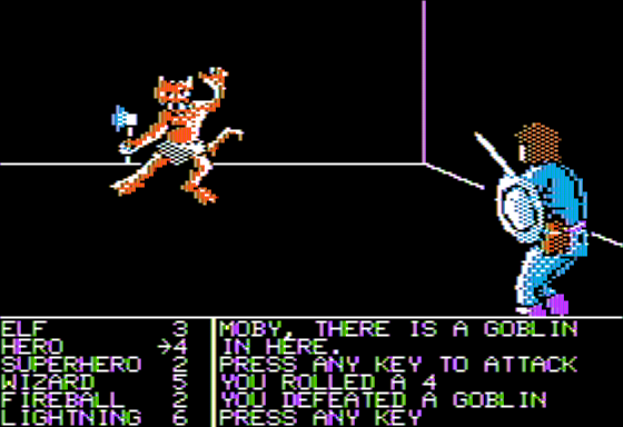 Dungeon! Computer Adventure Game (Apple II) screenshot: In Combat With a Goblin
