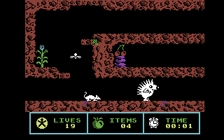 Spiky Harold (Commodore 64) screenshot: Need to find a way to the cherries.