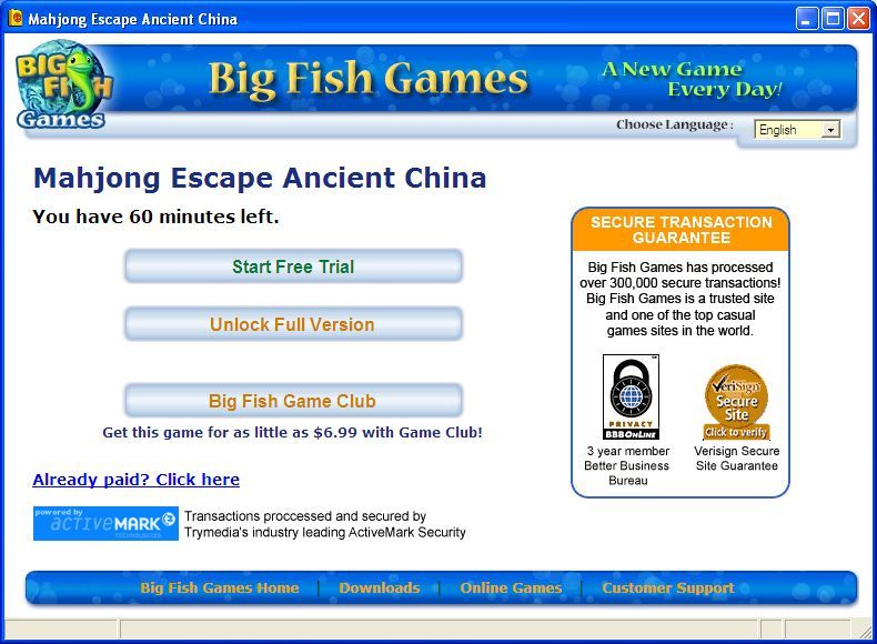 Mahjong Escape: Ancient China (Windows) screenshot: Big Fish Games had a time limited game demo available for download