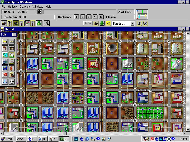 SimCity Classic (Windows 3.x) screenshot: Full city, full-screen