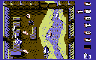 Trap (Commodore 64) screenshot: Flying over the valley.