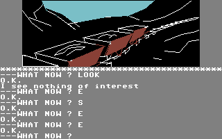 Feasibility Experiment (Commodore 64) screenshot: In a mine yard.
