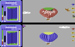 Trans-Atlantic Balloon Challenge: The Game (Commodore 64) screenshot: Defending you balloon.