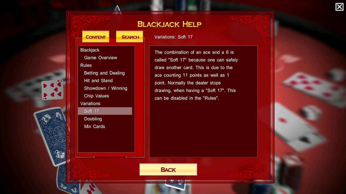 Bicycle Blackjack (Windows) screenshot: Help