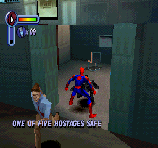 Spider-Man (PlayStation) screenshot: Releasing Hostages.