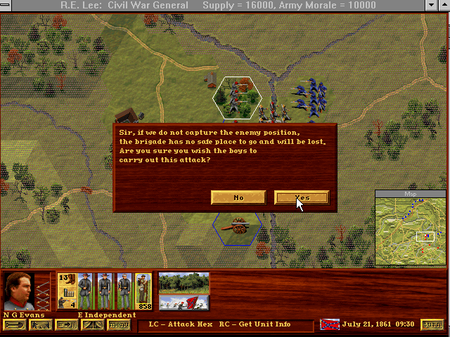 Robert E. Lee: Civil War General (Windows 3.x) screenshot: Some unit info.