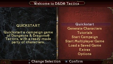 Dungeons & Dragons Tactics (PSP) screenshot: Main menu