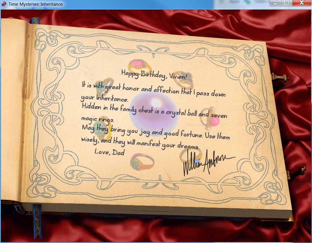 Time Mysteries: Inheritance (Windows) screenshot: A message and a gift from her father