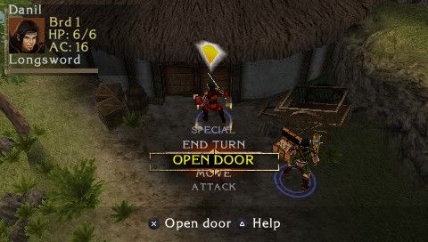 Dungeons & Dragons Tactics (PSP) screenshot: Opening the door with menu command