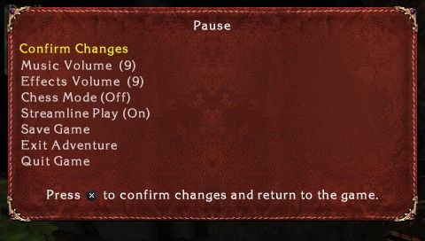 Dungeons & Dragons Tactics (PSP) screenshot: Pause screen