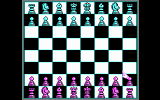 Battle Chess (DOS) screenshot: Classic 2D board (CGA)