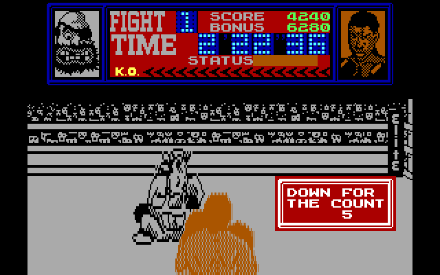 Frank Bruno's Boxing (DOS) screenshot: Introducing Crusher to the canvas (Amstrad)