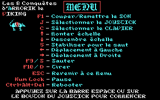 Armorik the Viking: The Eight Conquests (DOS) screenshot: Menu - French version (CGA)
